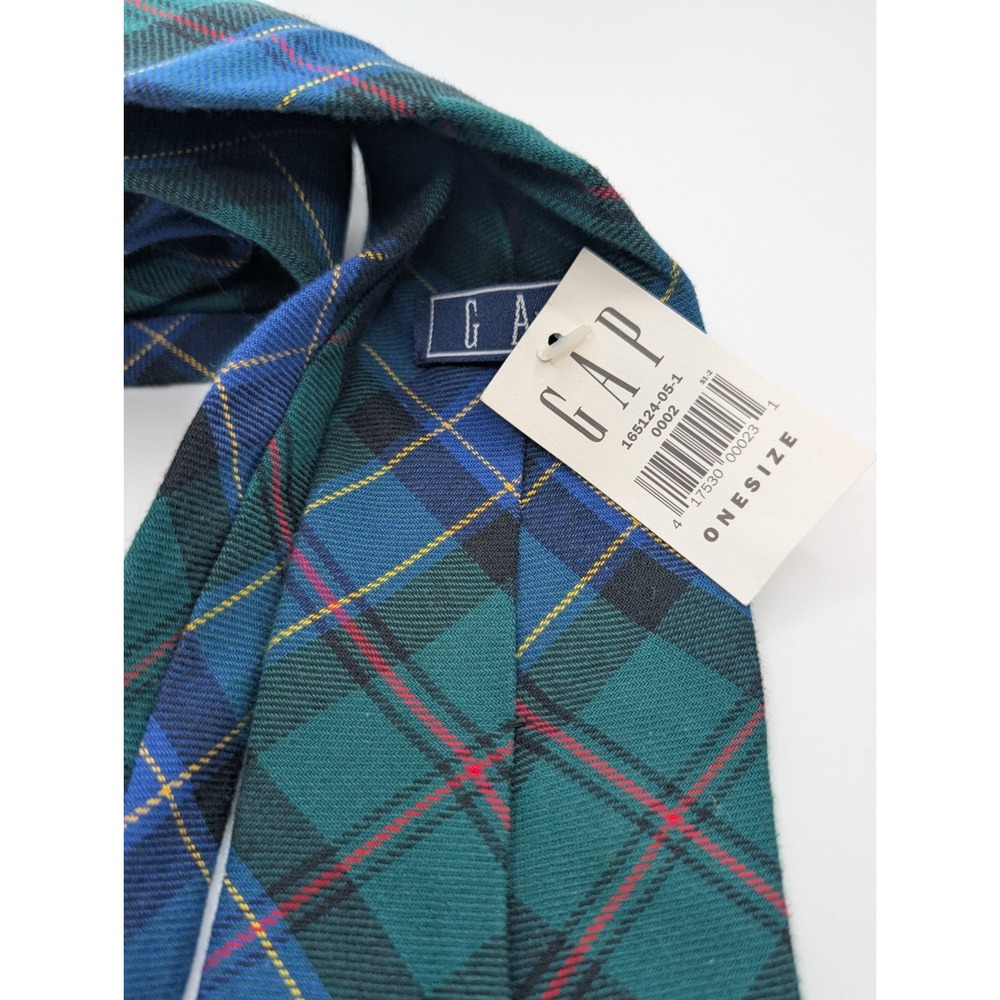 VTG New‎ Gap Neck Tie Plaid flannel Made In USA Green Navy Tartan Cozy Gorpcore